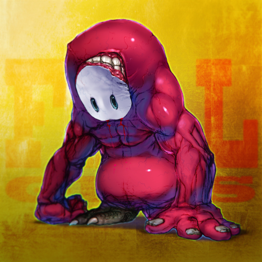 1other, blue_eyes, eldritch_abomination, fall_guys, hayami_yuujirou, highres, muscle, shiny