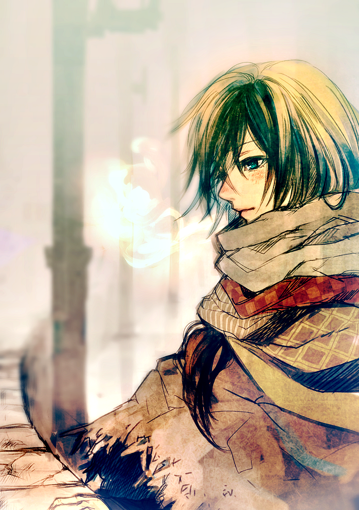1boy, aqua_eyes, black_hair, breath, closed_mouth, commentary_request, from_side, keine_ron