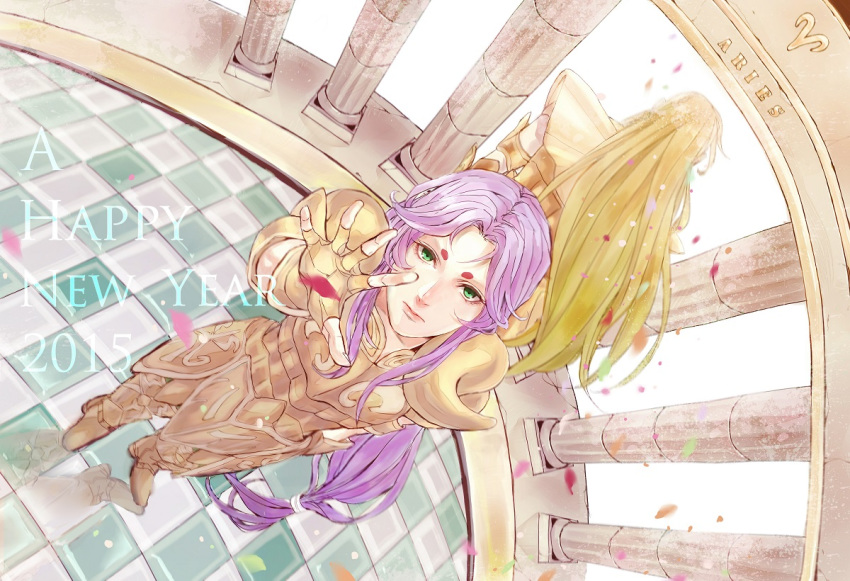 2boys, aries_mu, armor, artist_request, from_above, full_armor, greek_columns, indoors