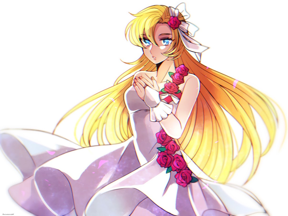 1girl, blonde_hair, blue_eyes, chameleon_june, facing_viewer, female, floating_hair, hair_ornament