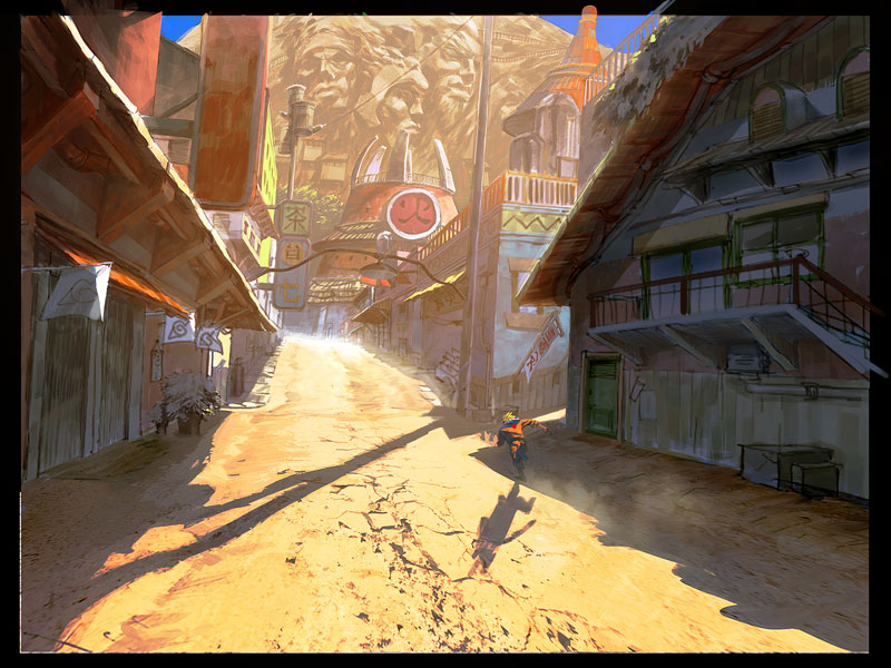 blurry, colored, concept_art, depth_of_field, joel_dos_reis_viegas, konohagakure, naruto, naruto:_rise_of_a_ninja