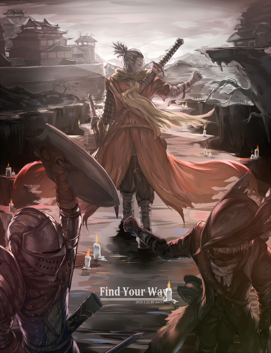 1other, 2boys, architecture, arm_at_side, arm_up, armor, artist_name, belt