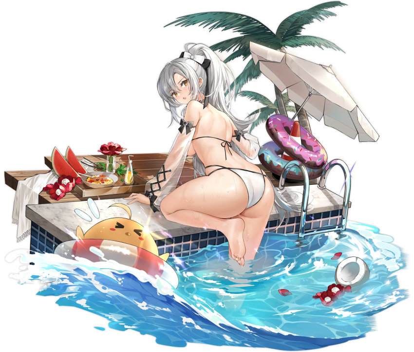 >_<, 1girl, artist_request, ass, azur_lane, back, bare_shoulders, barefoot