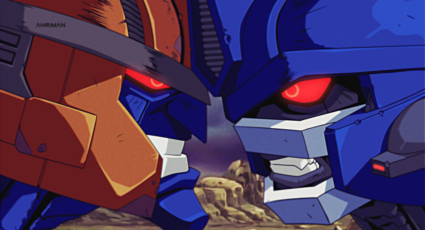 2boys, artist_name, beast_wars, clenched_teeth, close-up, derivative_work, dinobot, dmitry_grozov