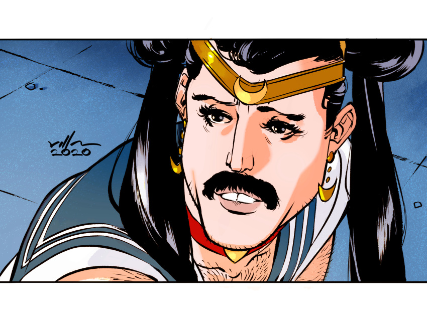 1boy, 2020, arm_hair, bishoujo_senshi_sailor_moon, black_hair, blue_sailor_collar, c.f._villa, chest_hair