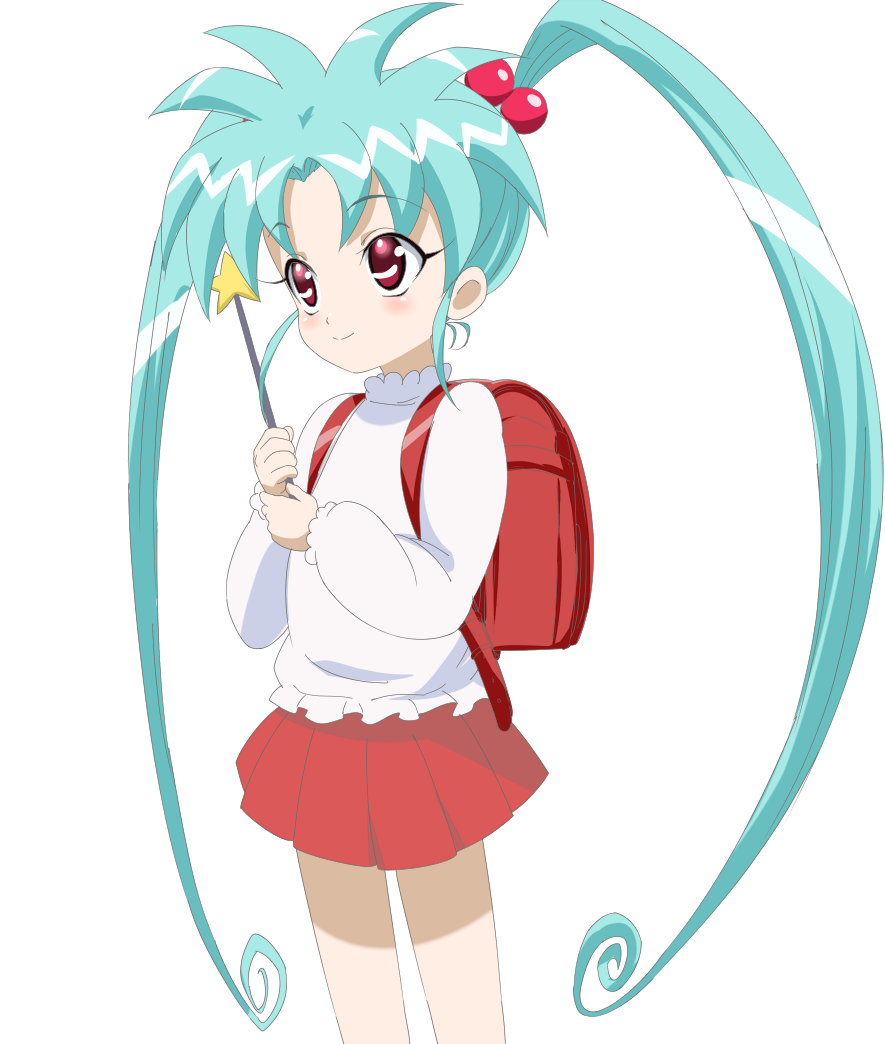 1girl, aqua_hair, backpack, bag, blush, hair_bobbles, hair_ornament, long_hair