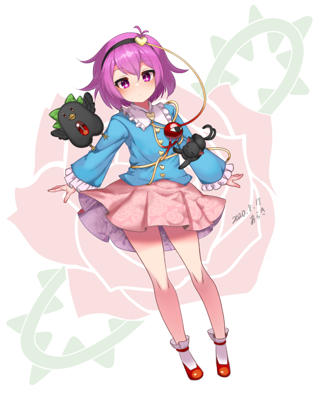 animal, araki_(qbthgry), bird, black_hairband, blouse, blue_blouse, bobby_socks, buttons