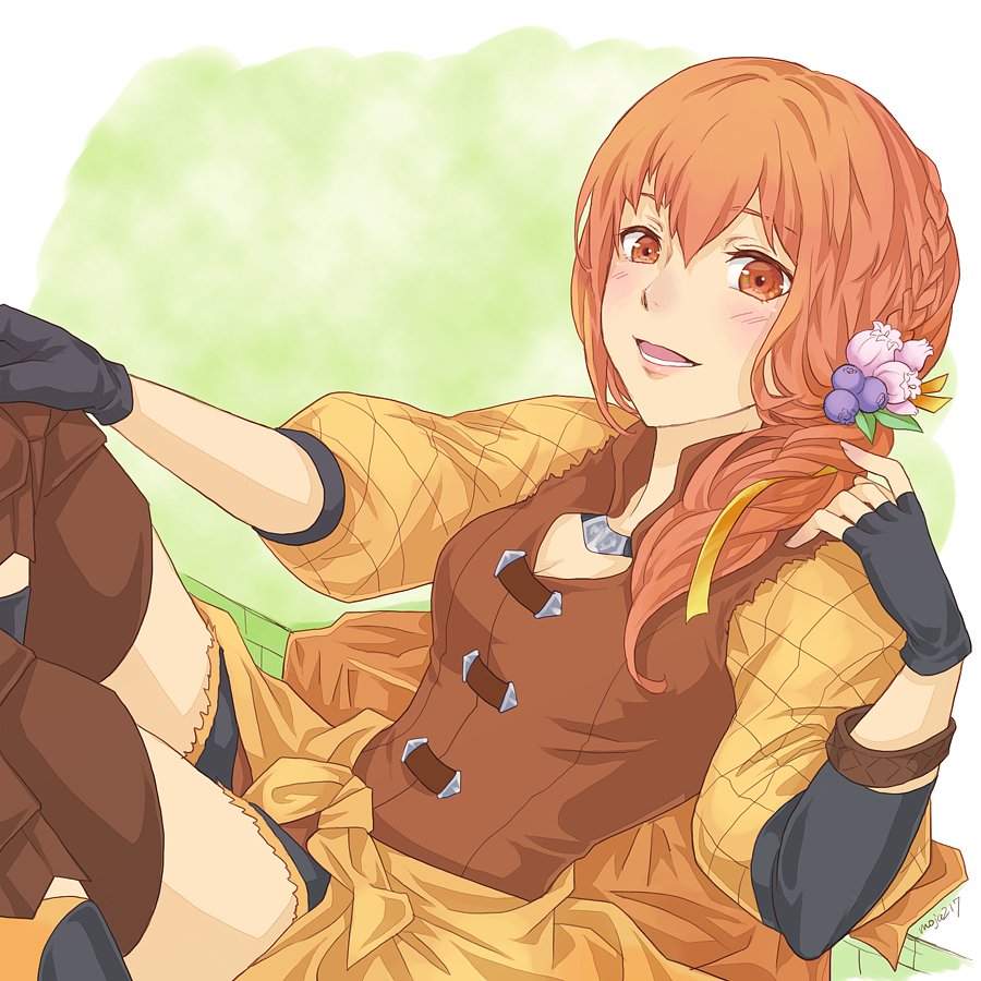 1girl, black_gloves, fingerless_gloves, fire_emblem, fire_emblem:_three_houses, flower, gloves, hair_flower