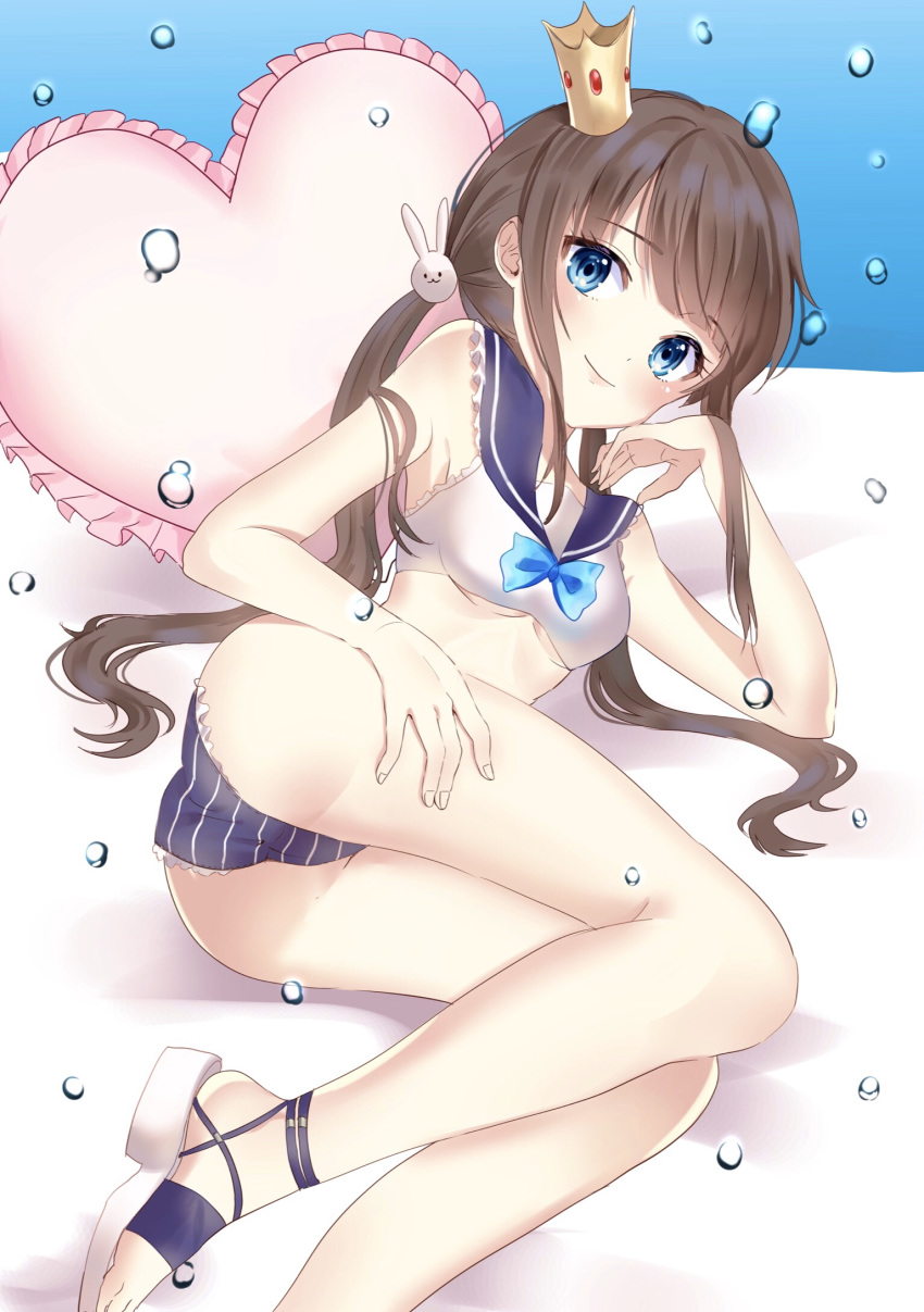 1girl, ass, bangs, bare_thighs, bikini, blue_eyes, blue_neckwear, blunt_bangs