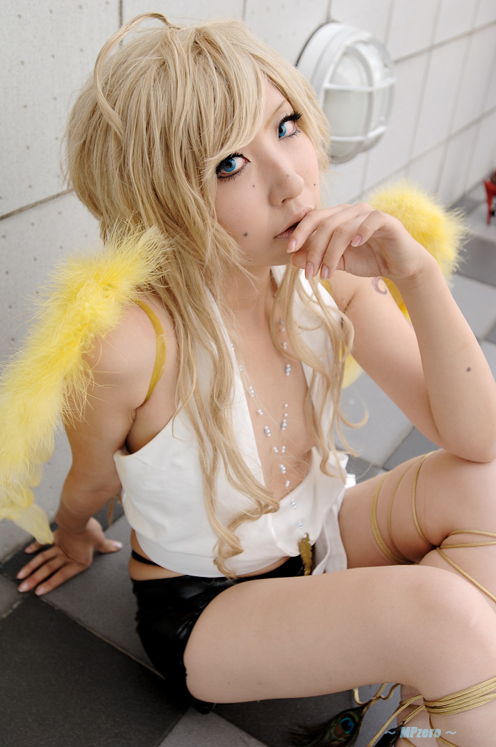 benten, blonde_hair, cosplay, halter_top, laces, naka_aru, photo, shorts, wings, zone-00