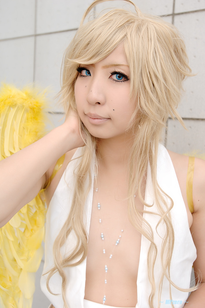 benten, blonde_hair, cosplay, halter_top, naka_aru, photo, shorts, wings, zone-00