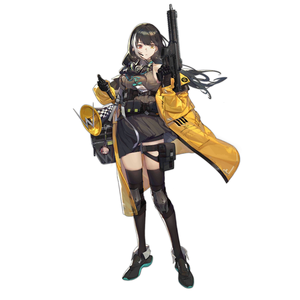 1girl, artist_request, bag, black_footwear, black_gloves, black_hair, black_legwear, breasts