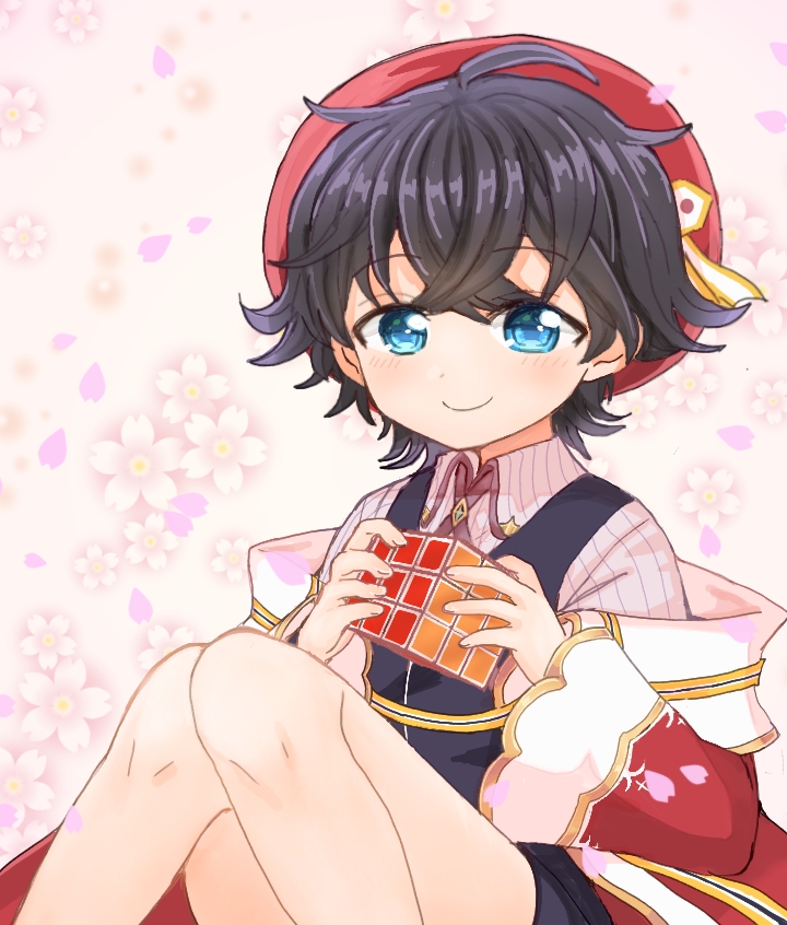 1boy, ahoge, bangs, blue_eyes, blue_hair, blush, cheriko_24, crossed_bangs