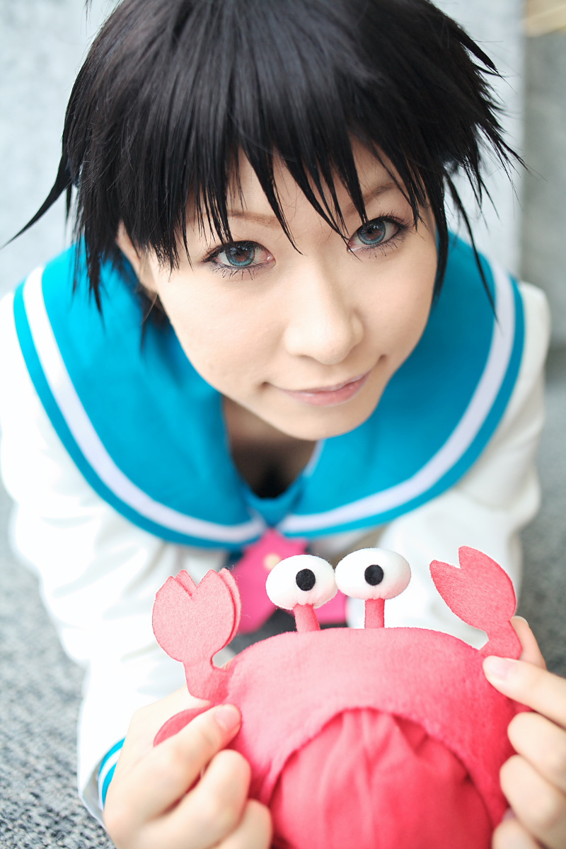 ahoge, chippi, cosplay, crab, idolmaster_xenoglossia, kikuchi_makoto, photo, sailor_uniform