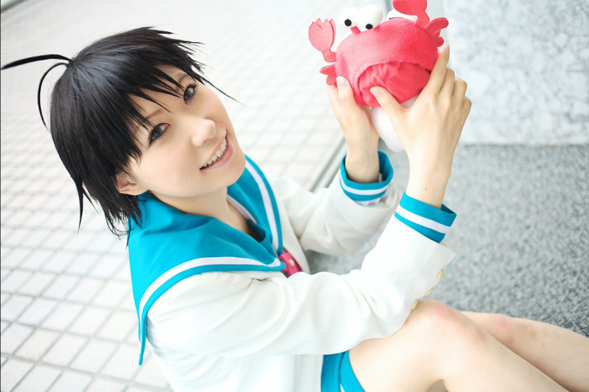 ahoge, chippi, cosplay, crab, idolmaster_xenoglossia, kikuchi_makoto, photo, sailor_uniform