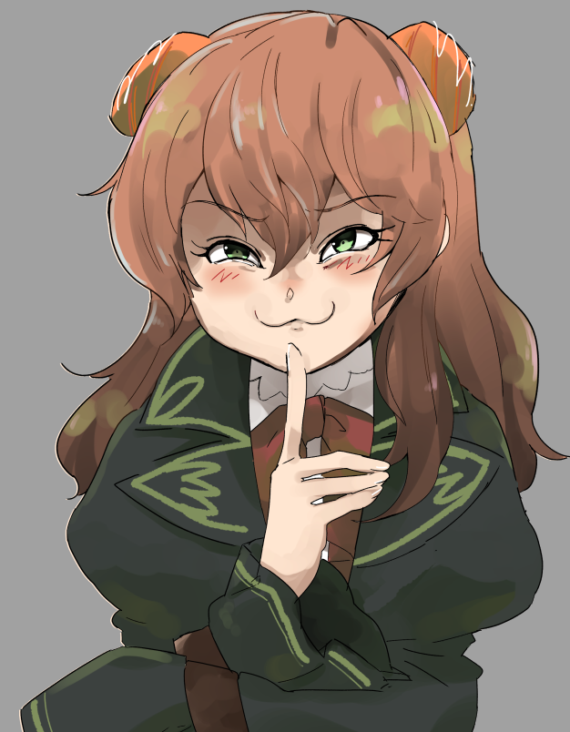 1girl, :3, aoi_(dizzy), baggy_clothes, blush, bow, brown_hair, ciconia_no_naku_koro_ni