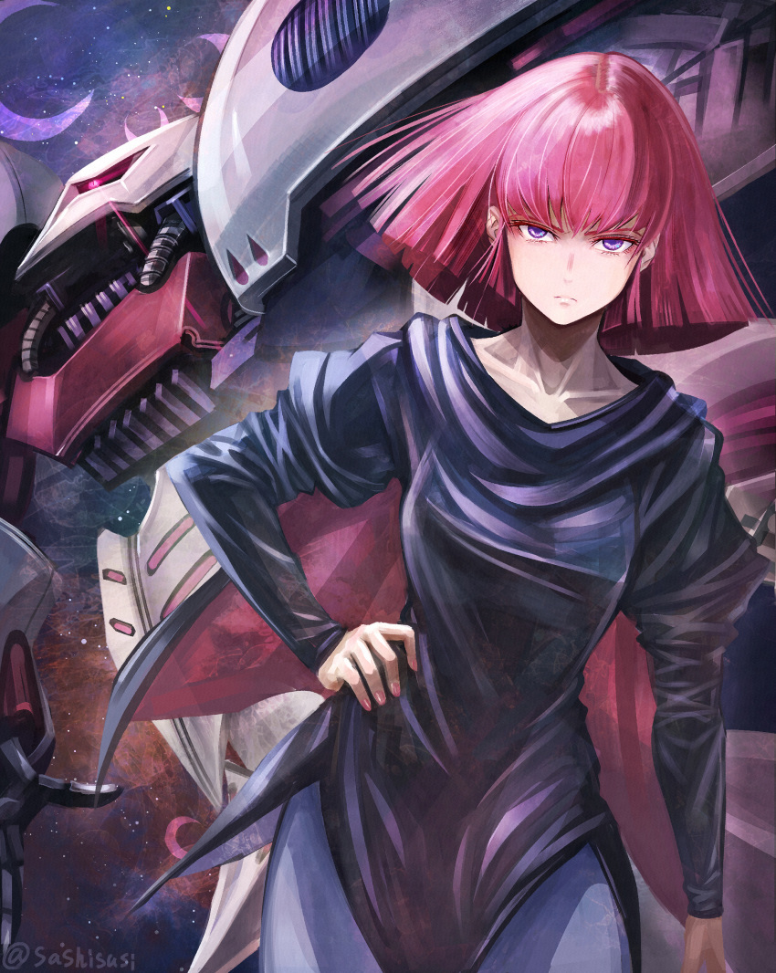 1girl, absurdres, bangs, closed_mouth, collarbone, frown, gundam, gundam_zz
