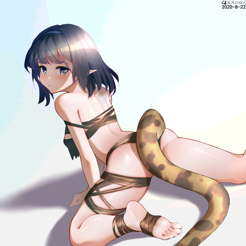 1girl, absurdres, arknights, ass, bandeau, bangs, bare_arms, bare_legs