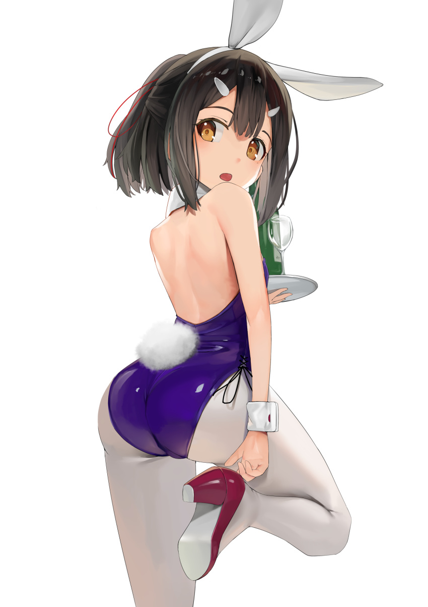 1girl, :o, absurdres, adjusting_footwear, animal_ears, ass, back, bangs