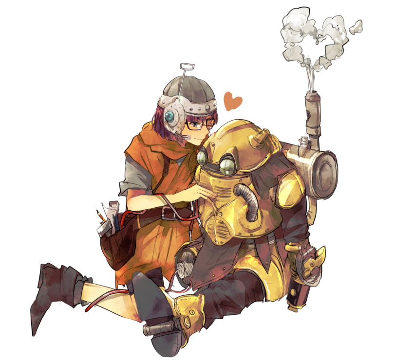 1girl, azuchi_(monica), belt, black_footwear, chrono_trigger, glasses, heart, helmet