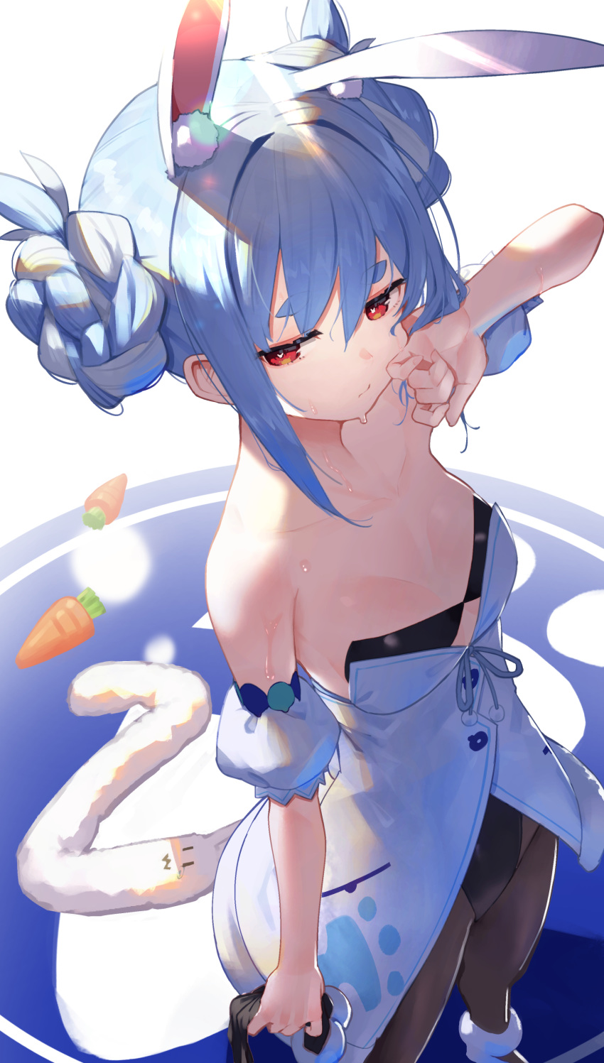 1girl, absurdres, animal_ear_fluff, animal_ears, bangs, bare_shoulders, black_legwear, black_leotard