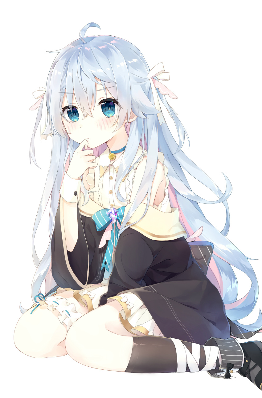 1girl, absurdres, ahoge, bandaged_leg, bandages, bangs, black_footwear, black_jacket
