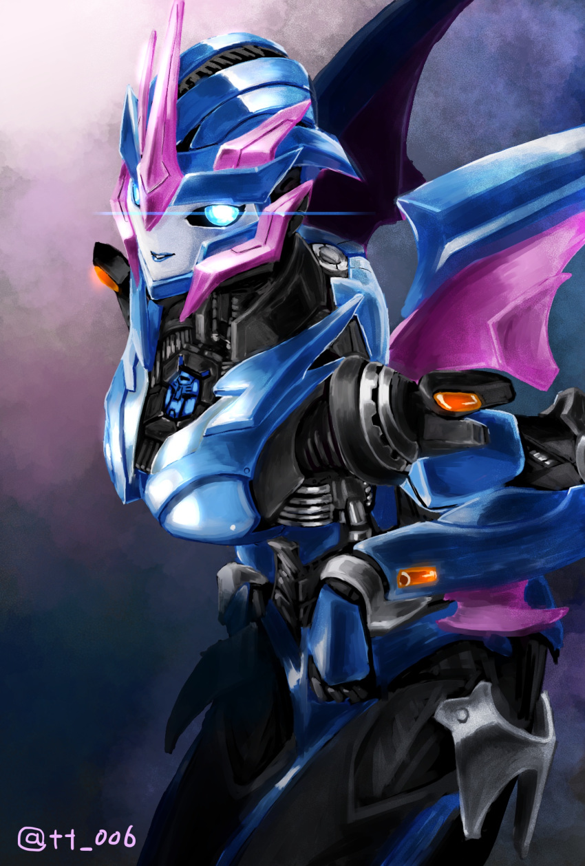 1girl, arcee, autobot, blue_eyes, blue_lips, glowing, glowing_eyes, hand_on_hip