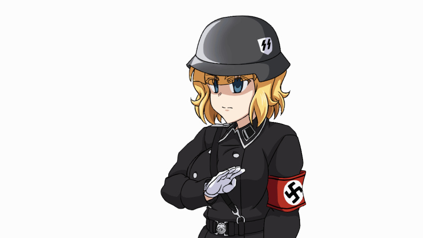 animated, animated_gif, aryana_schutze, blonde_hair, blue_eyes, hideyoshiao1, nazi, nazi_salute