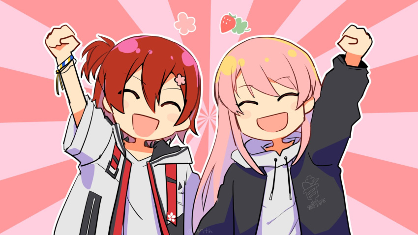 15pafe, 2boys, ^_^, ^o^, androgynous, bangs, blush_stickers, closed_eyes