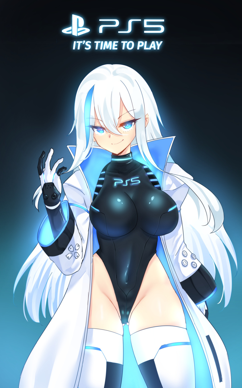 1girl, absurdres, bare_shoulders, black_background, black_footwear, blue_eyes, breasts, closed_mouth