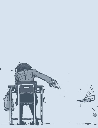 1girl, bag, blazer, chair, coin, desk, from_behind, greyscale