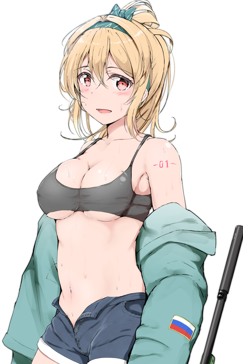 1girl, absurdres, ankoiri, blonde_hair, blush, bow, breasts, denim