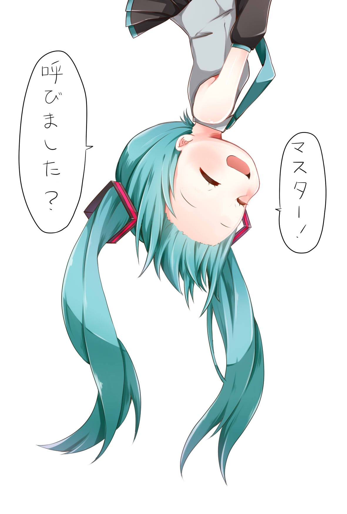 1girl, ^_^, ^o^, aqua_eyes, aqua_hair, aqua_neckwear, bare_shoulders, black_sleeves