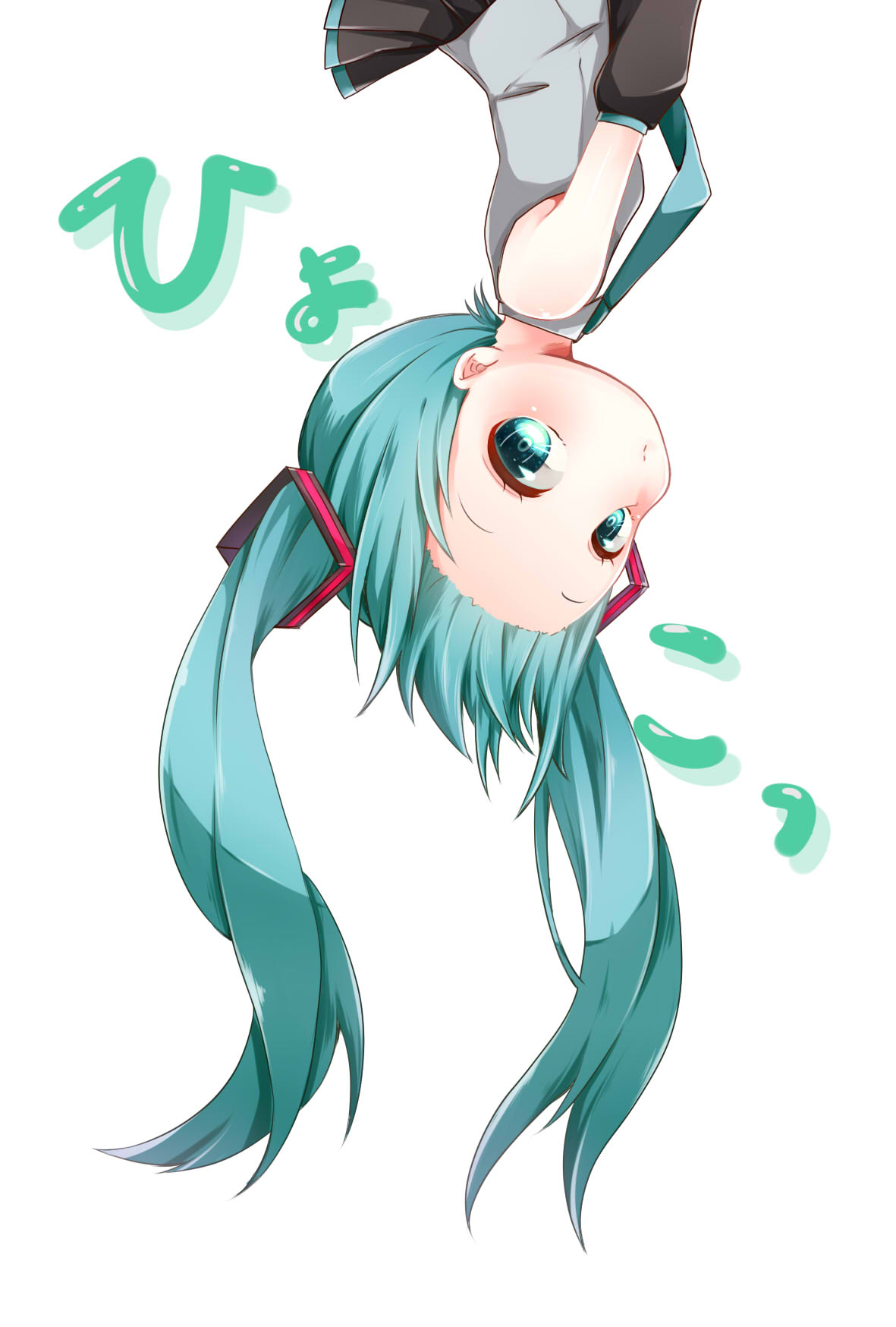 1girl, aqua_eyes, aqua_hair, aqua_neckwear, bare_shoulders, black_sleeves, blush, commentary