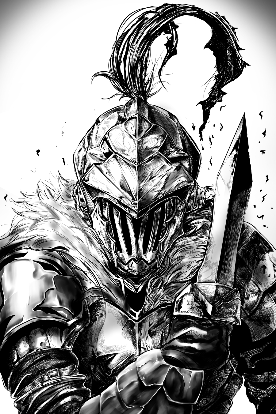 1boy, armor, blood, bloody_weapon, breastplate, facing_viewer, fur_trim, gimgugnae
