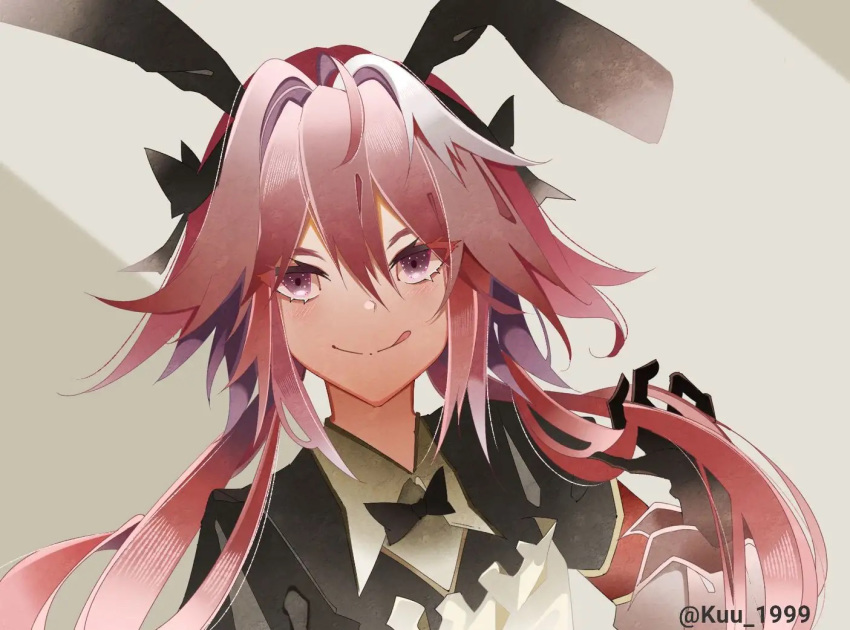 1boy, animal_ears, artist_name, astolfo_(fate), astolfo_(saber)_(fate), bangs, black_bow, black_gloves