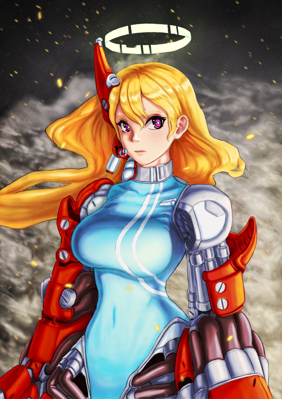 1girl, arms_at_sides, blonde_hair, borrowed_character, breasts, bright_pupils, china_dress, chinese_clothes