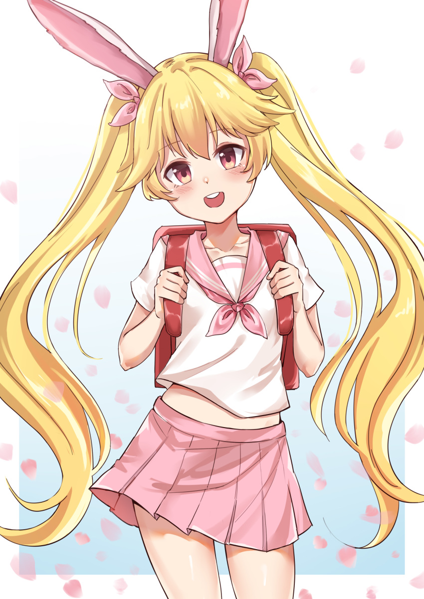 1girl, absurdres, animal_ears, backpack, bag, bangs, blonde_hair, blush