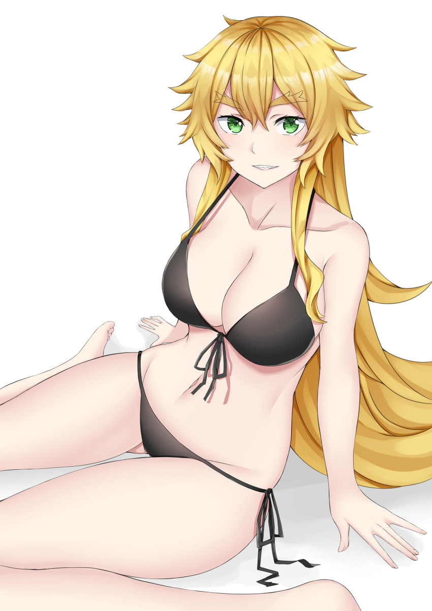 1girl, arind_yudha, arm_support, black_swimsuit, blonde_hair, breasts, frederica_baumann, front-tie_top