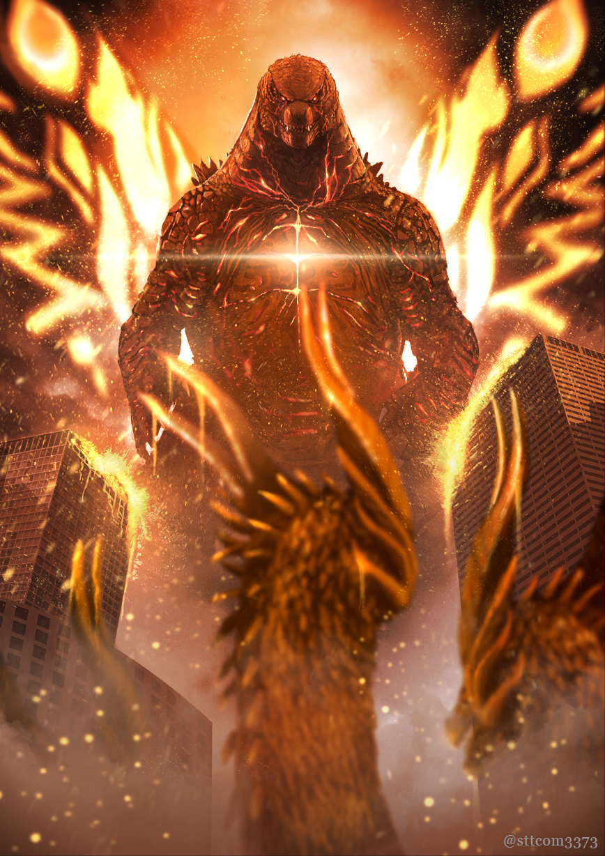 building, burning, claws, confrontation, dragon, dragon_horns, embers, giant_monster