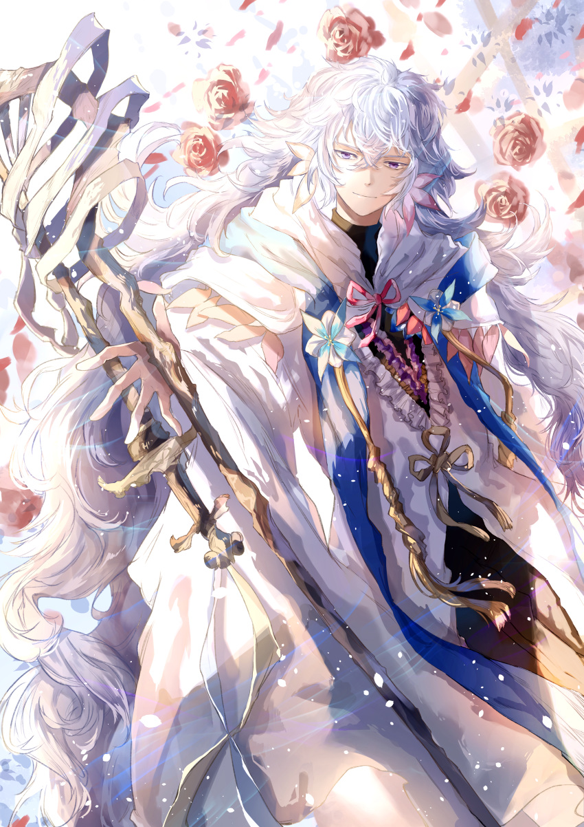 1boy, absurdres, ahoge, bangs, bishounen, black_pants, center_frills, fate/grand_order
