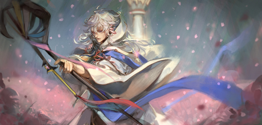 1boy, ahoge, bangs, bishounen, center_frills, fate/grand_order, fate_(series), flower