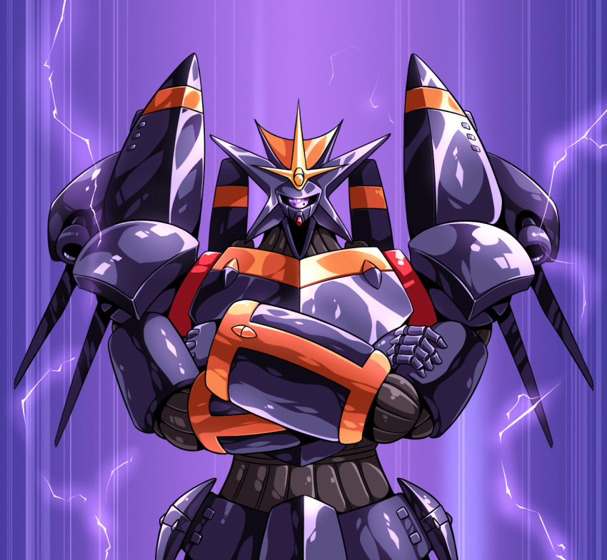 crossed_arms, gunbuster, gunbuster_pose, hamuten_(hmltzero), highres, lightning_bolt, looking_at_viewer, mecha