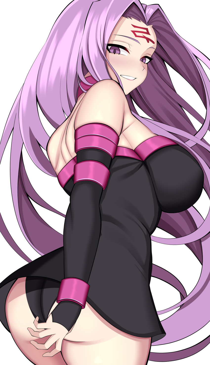 1girl, absurdres, ass, bare_shoulders, black_dress, black_panties, cowboy_shot, detached_sleeves
