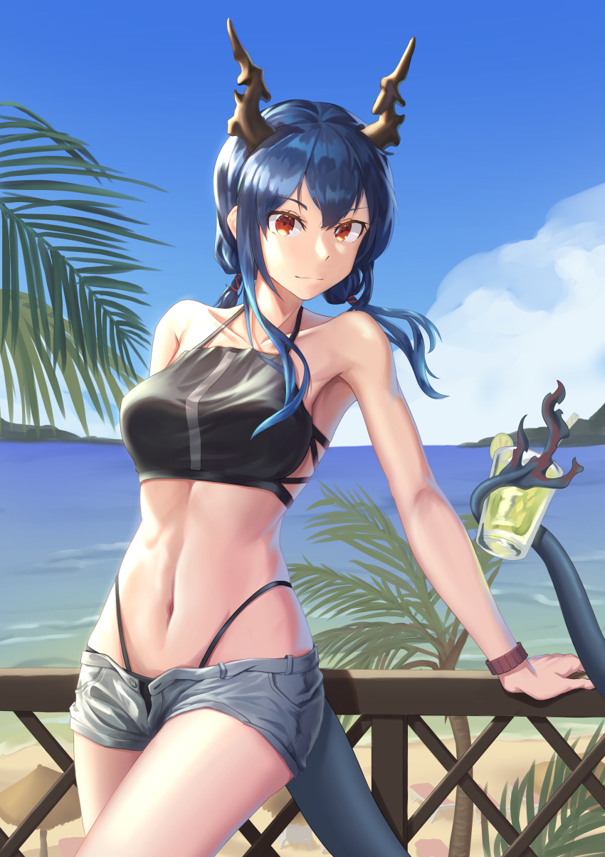 1girl, absurdres, argus_(argus86998927), arknights, bangs, bare_arms, bare_shoulders, beach