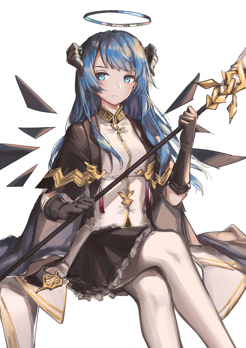 1girl, absurdres, arknights, bangs, black_gloves, blue_eyes, blue_hair, c_(2330509)
