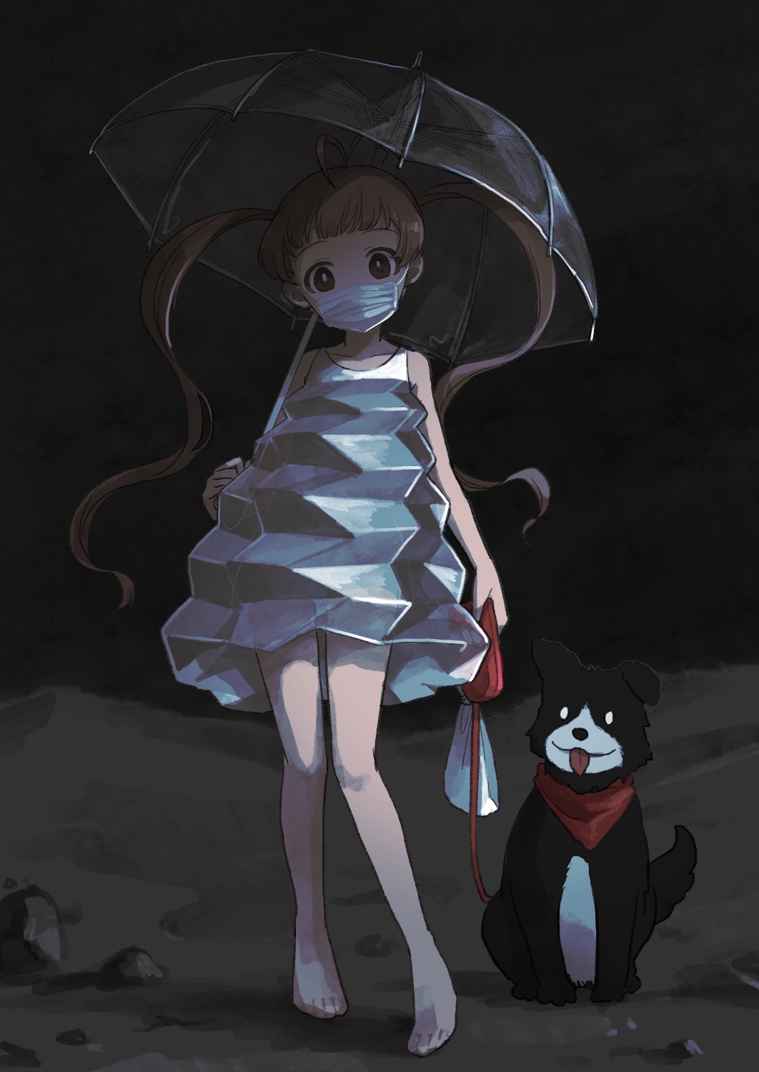 1girl, bangs, barefoot, blunt_bangs, bright_pupils, brown_eyes, brown_hair, commentary_request