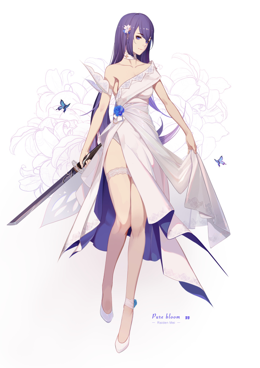 1girl, absurdres, benghuai_xueyuan, bug, butterfly, cheeky_little_star, collarbone, dress