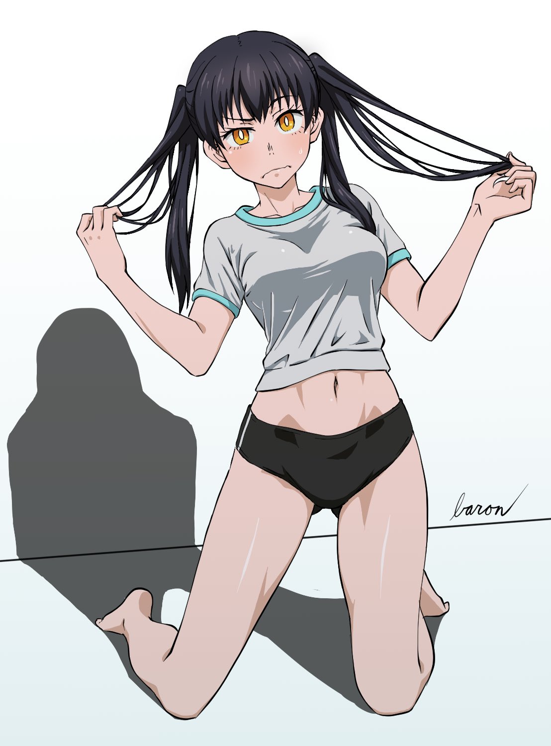 1girl, ass_visible_through_thighs, baron_(varon666), bloomers, blush, breasts, collarbone, commentary_request