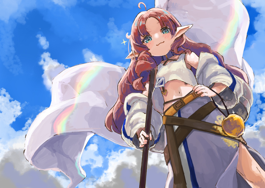 1girl, :3, ahoge, aqua_eyes, arknights, belt, brown_hair, chocolatice